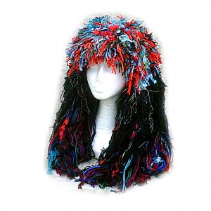 Argeebee- a red, green, blue and black handmade mullet wig