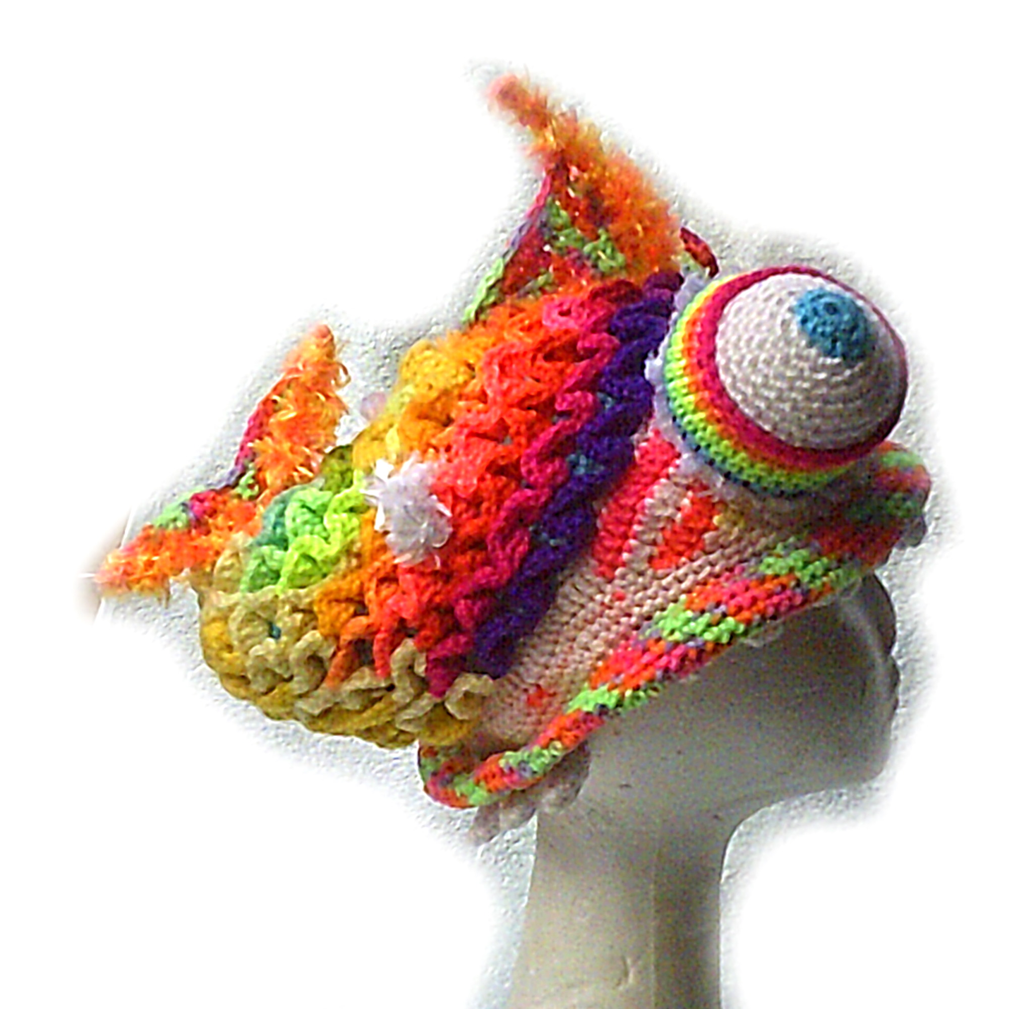 Yellow bellied toothy fluoro rainbow crochet fish hat- Oscar