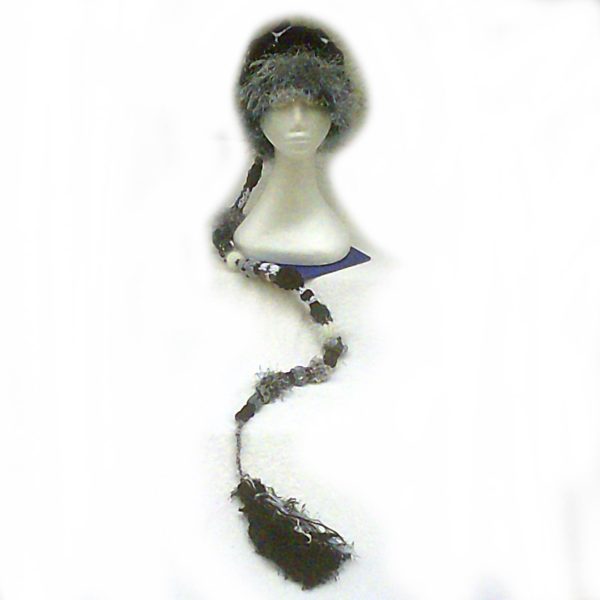 Black and White stocking cap- extra long tail, one size fits most.