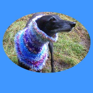 Bonnie, modelling the deluxe greyhound snood of this beautiful, soft pair of matching human and fur child neckwarmers