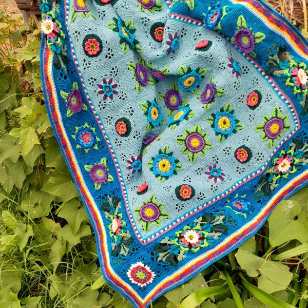 Garden Blues crochet lap quilt or single bed throw