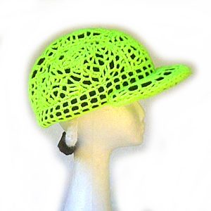 Hi vis yellow and black crochet hard hat by Lisa Wiseman for Liddell WORKS Project