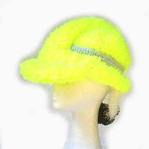Hi vis yellow faux fur Liddell WORKS Project crochet hard hat