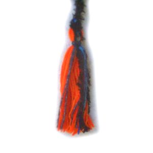 One of the fiery orange top tassels of the Blue Opal scart.