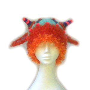 The Ginger Critter Crochet Beanie- soft, bright beanie with horns and ears